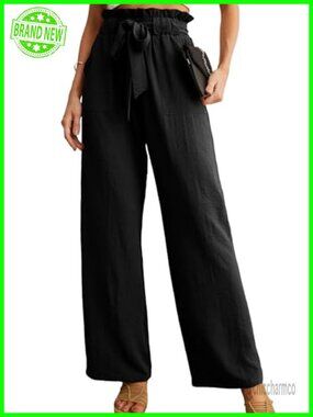 High Waist Wide Leg Palazzo Pants Adjustable Knot Ankle Beach Vacation Lounge